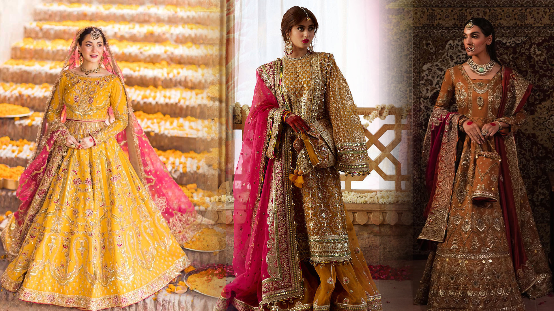 Bridal Mehndi Multi-Colored Lehengas with Choli in Silk Fabirc – Nameera by  Farooq